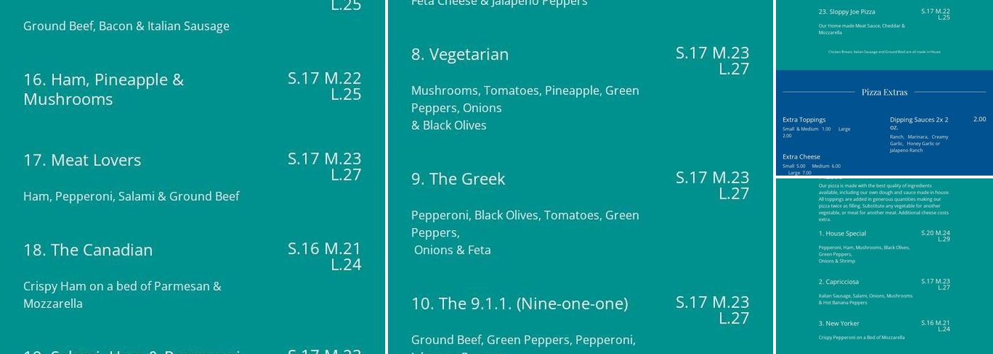 Yarrow Pizza and Pasta Menu