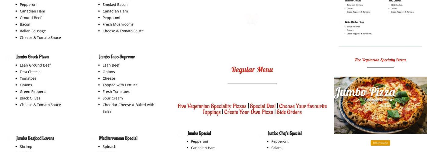 Jumbo Pizza Inc Menu
