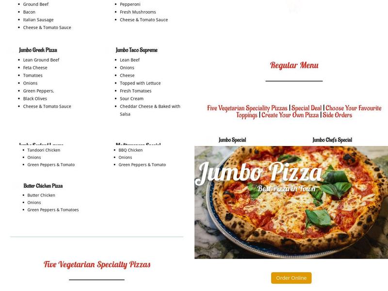 Jumbo Pizza Inc Menu