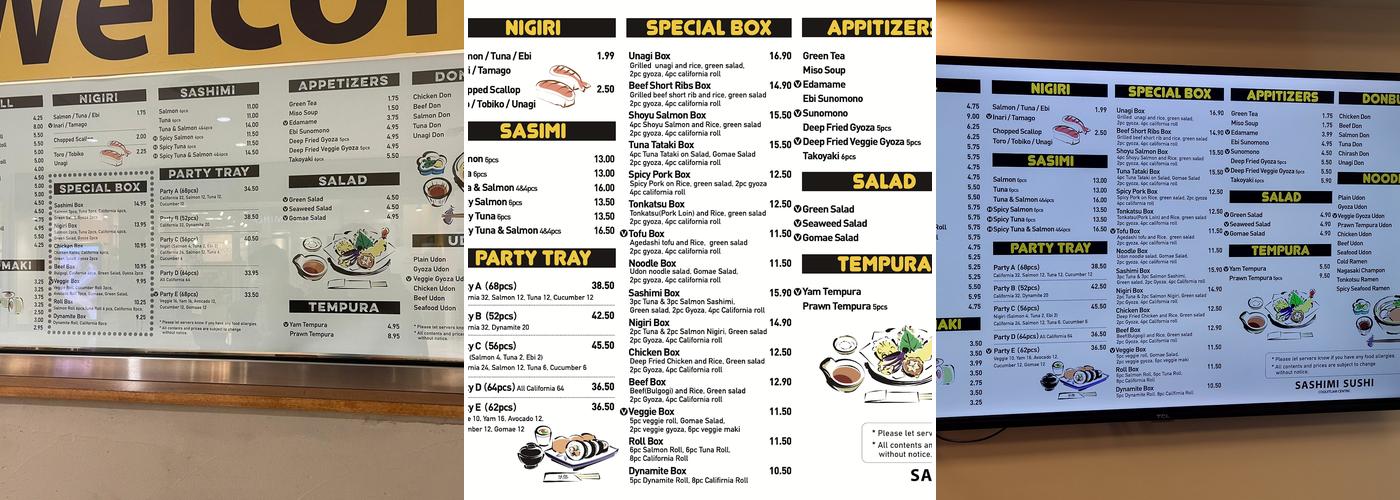 Sashimi Sushi Menu