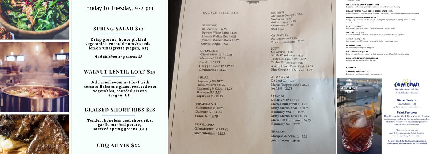 The Masthead Restaurant Menu