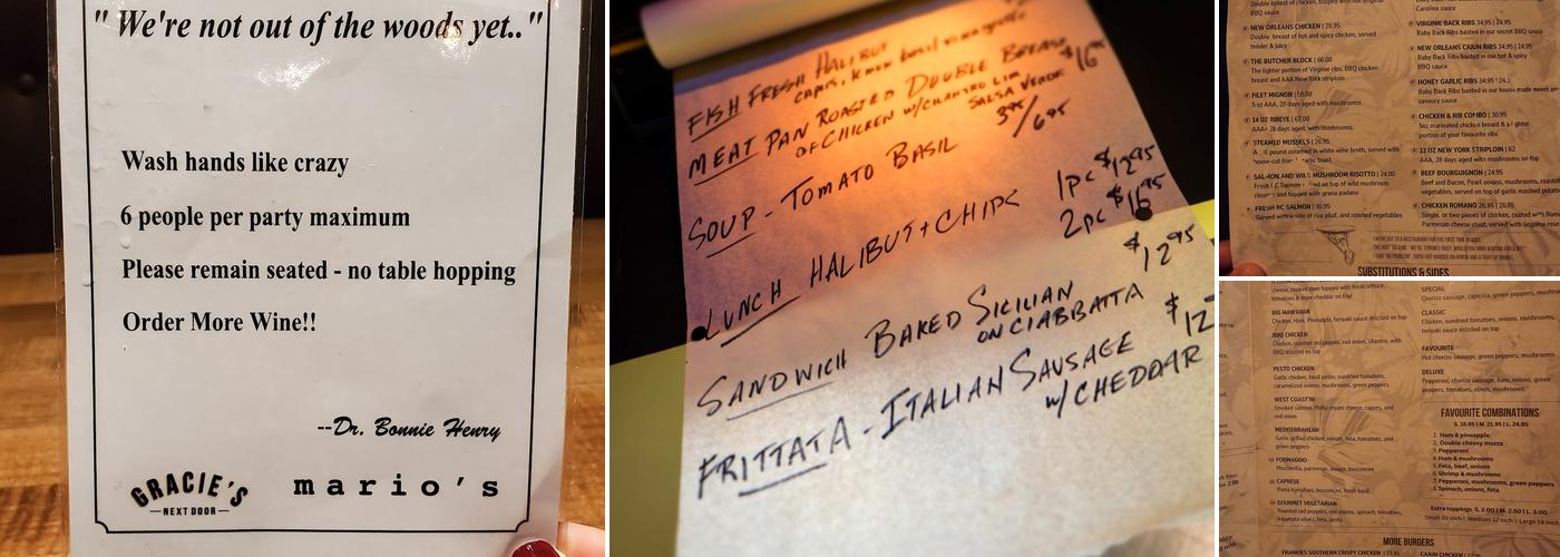 Mario's Kitchen Menu