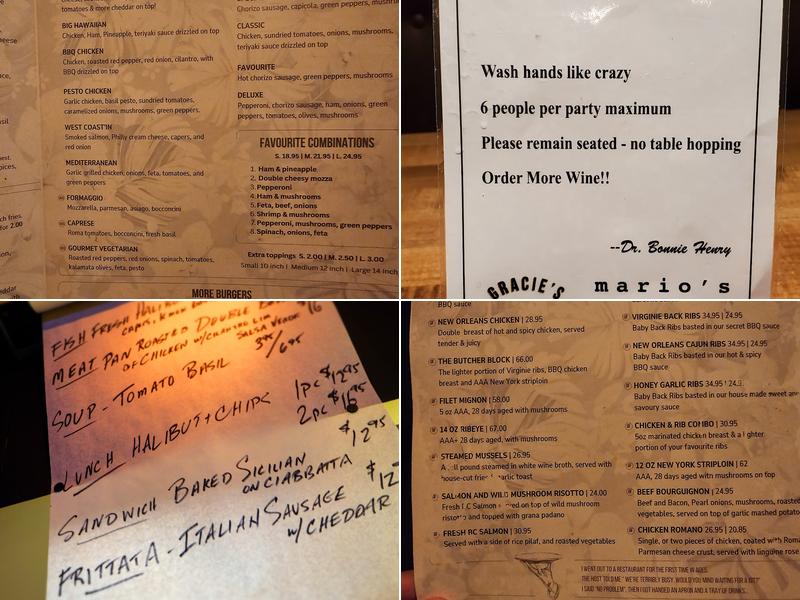 Mario's Kitchen Menu