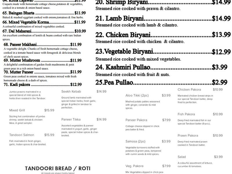 Connaught Place Indian Restaurant Menu