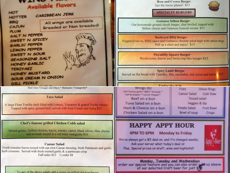 Rose & Crown Pub Menu