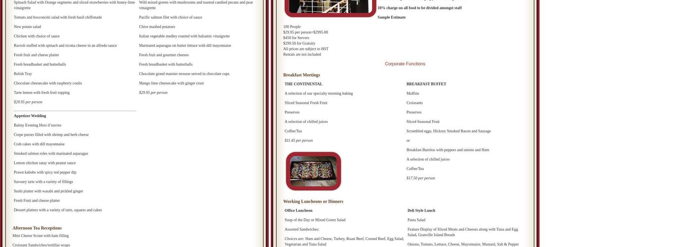 Bay Area Gourmet Menu