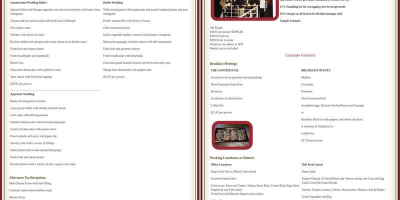 Bay Area Gourmet Menu