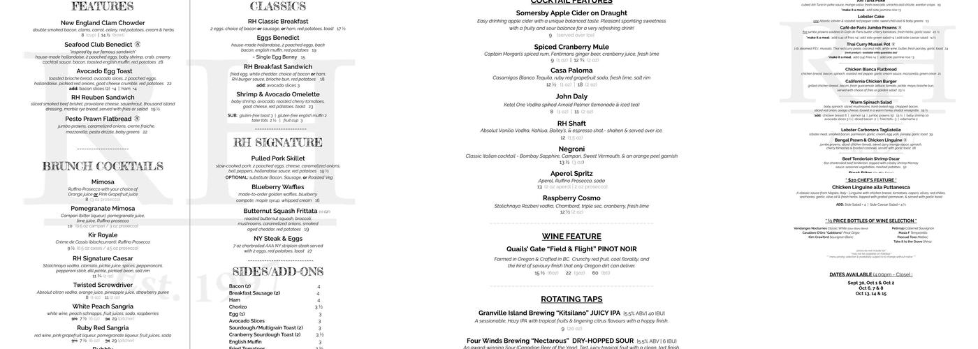 RiverHouse Restaurant & Pub Menu