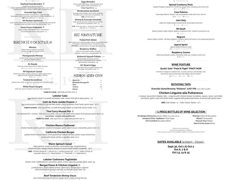 RiverHouse Restaurant & Pub Menu
