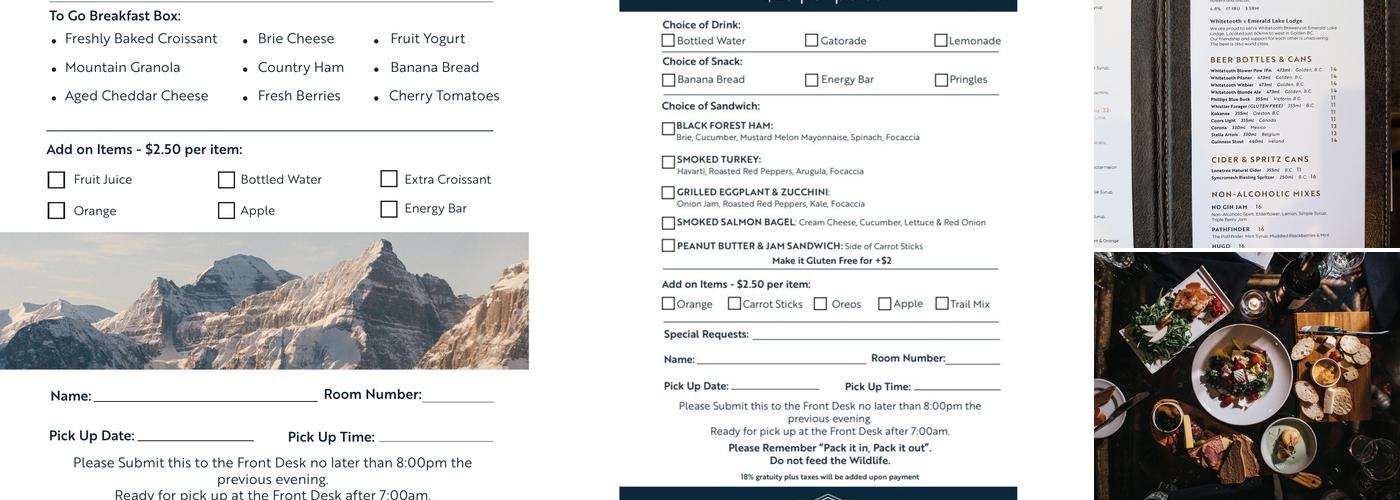 Mount Burgess Dining Room at Emerald Lake Lodge Menu