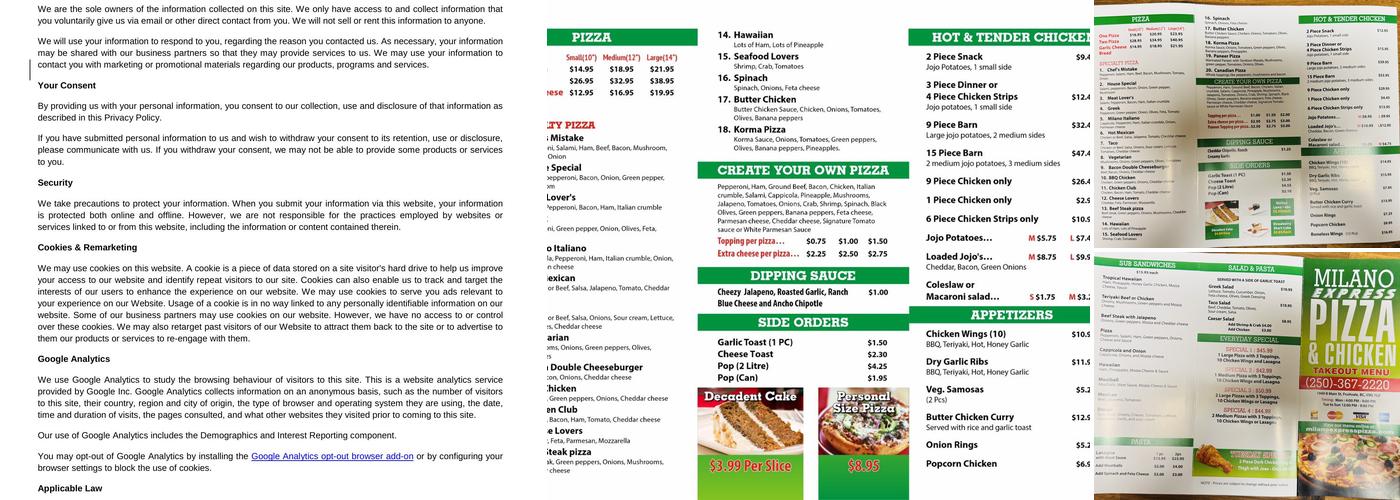 Milano Express Pizza Menu