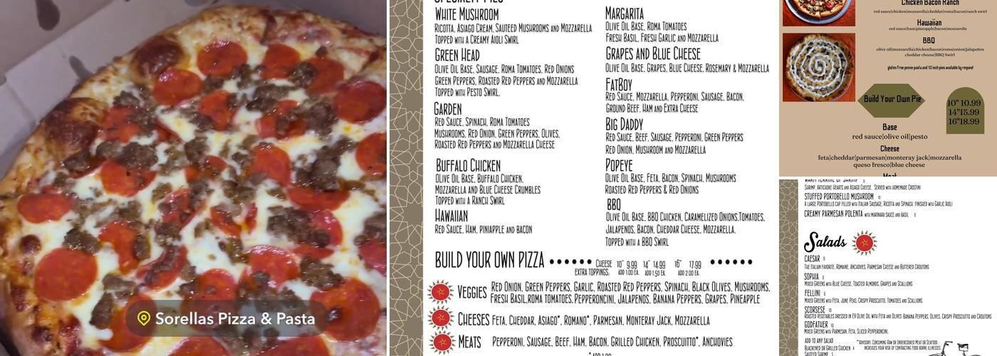 Sorella's Pizza and Pasta Menu