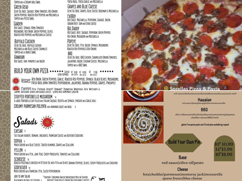 Sorella's Pizza and Pasta Menu