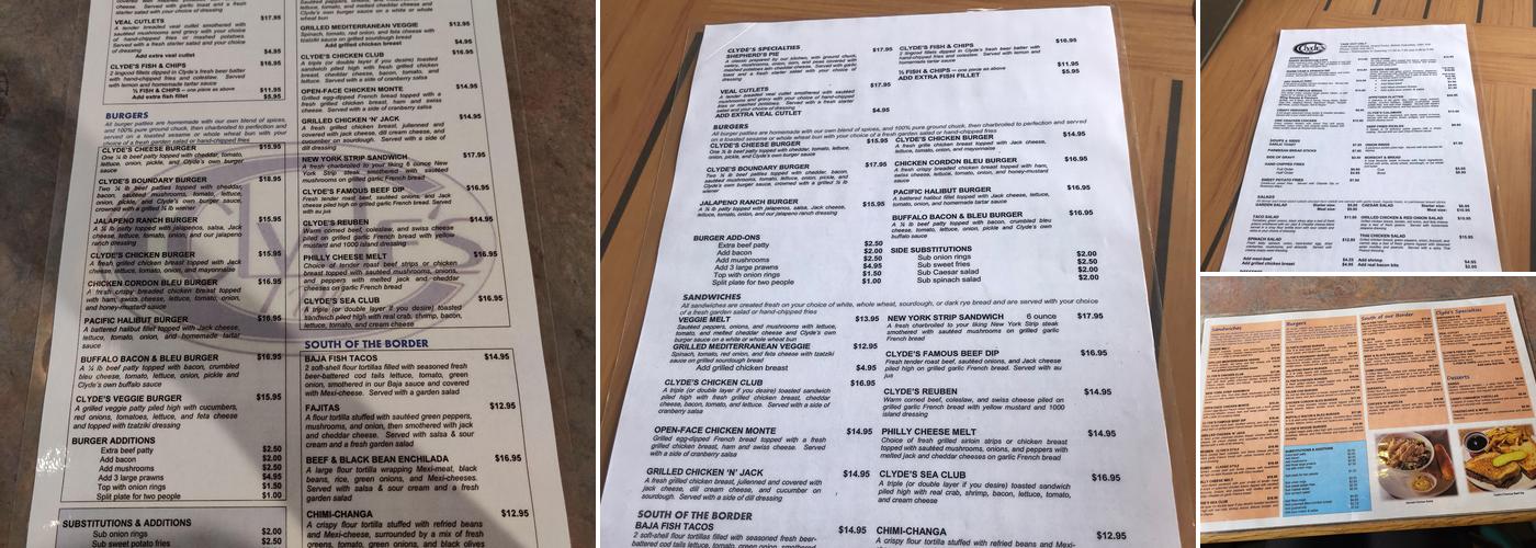 Clyde's Pub Menu
