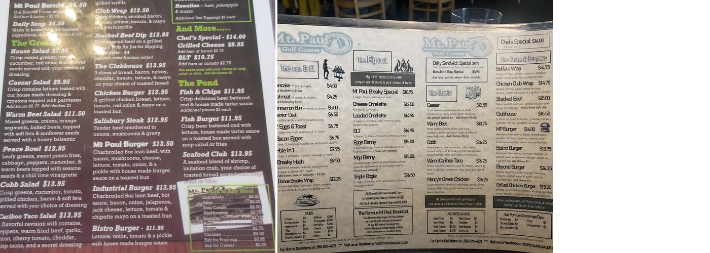 Mount Paul Family Restaurant Menu