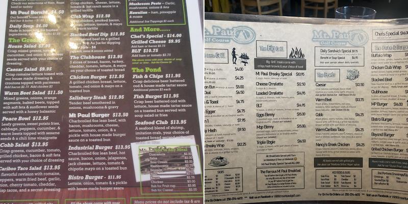 Mount Paul Family Restaurant Menu