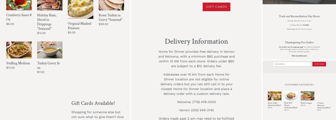 Home For Dinner Menu