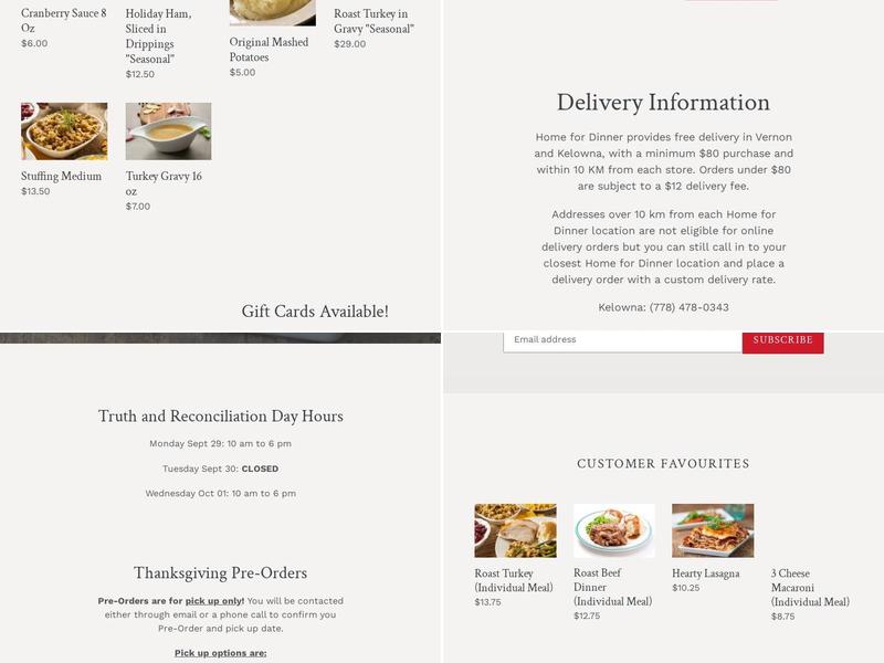 Home For Dinner Menu