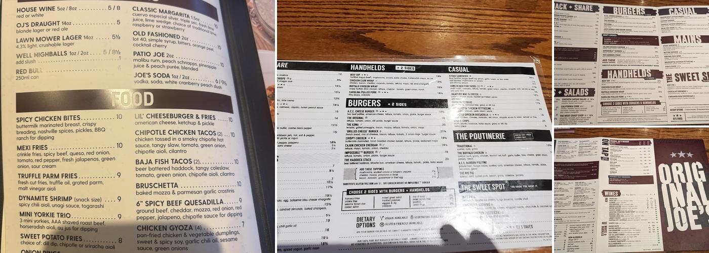 Original Joe's Menu