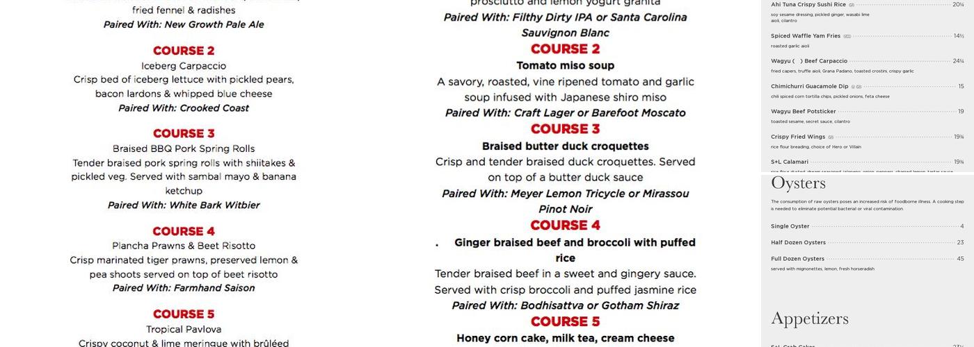 S+L Kitchen & Bar Langley Menu