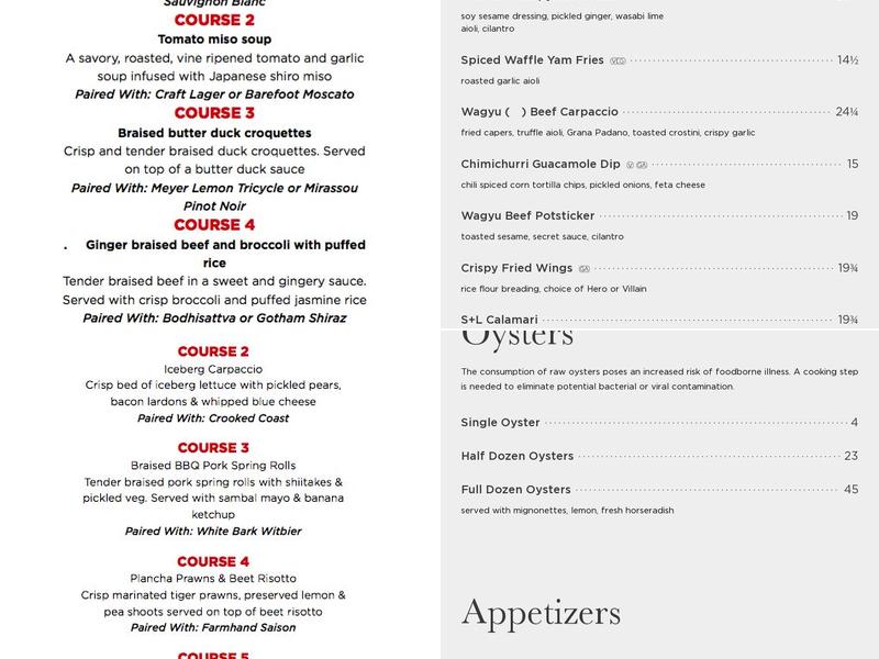 S+L Kitchen & Bar Langley Menu