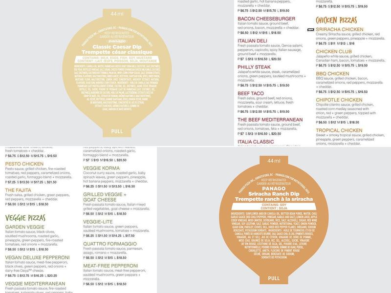 Panago Pizza Menu