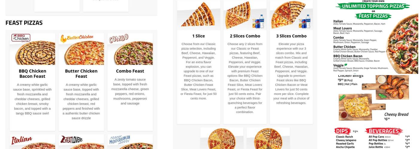 Freshslice Pizza Menu