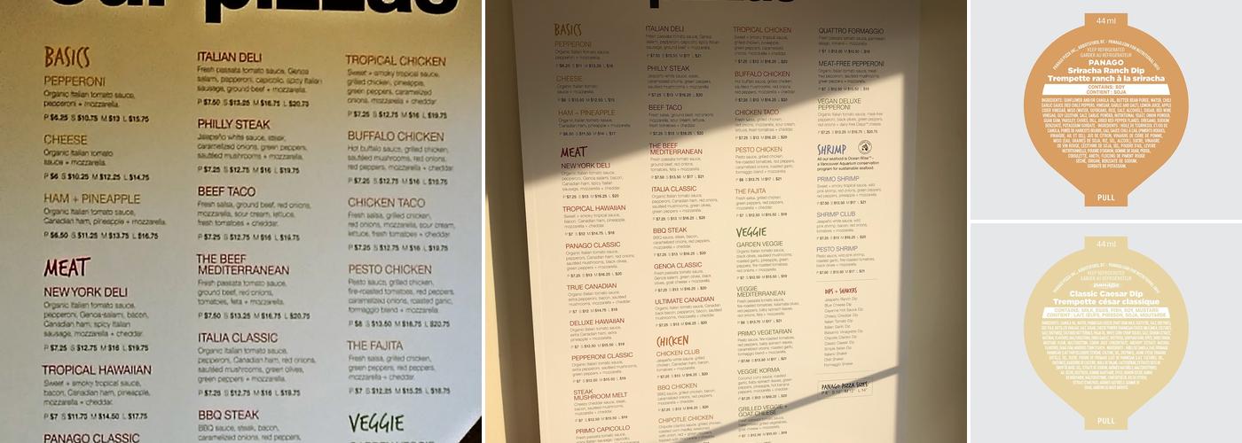 Panago Pizza Menu