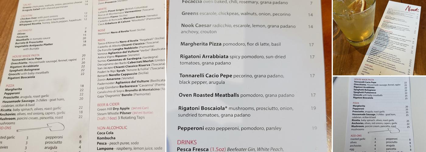 Nook Restaurant Menu