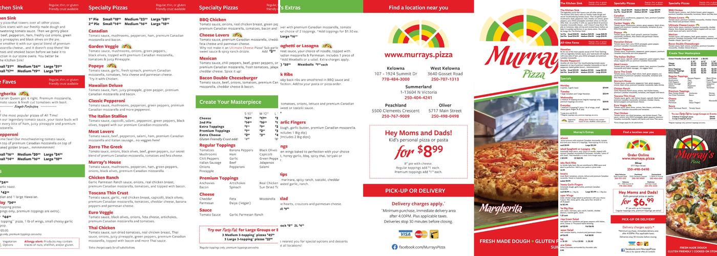 Murray's Pizza & Pasta Menu