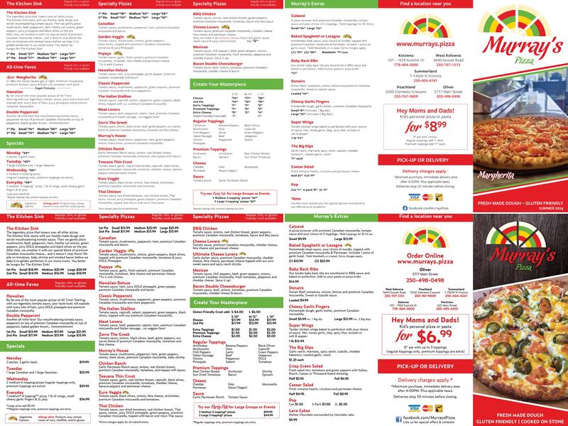 Murray's Pizza & Pasta Menu