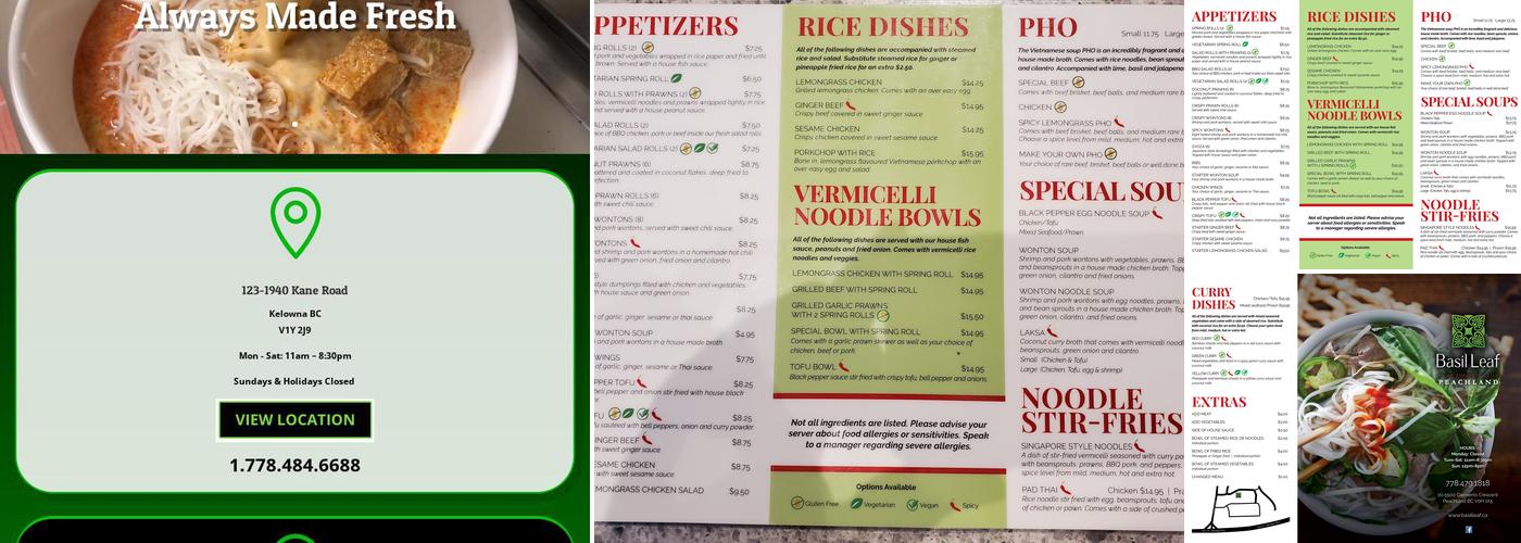 Basil Leaf Asian Fusion Restaurant - Peachland Menu