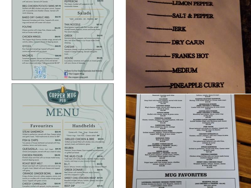 Copper Mug Pub Menu