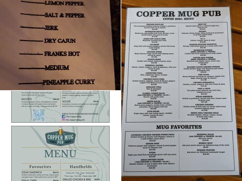 Copper Mug Pub Menu
