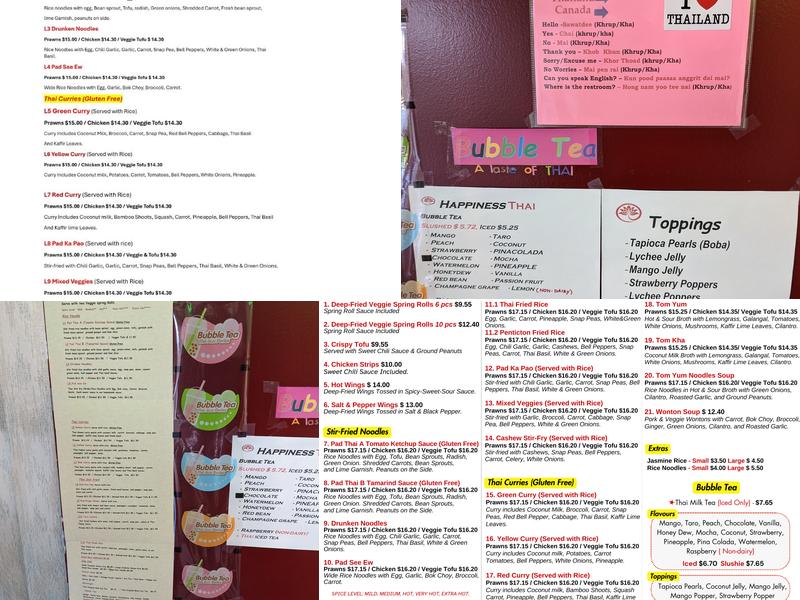 Happiness Thai Restaurant Menu