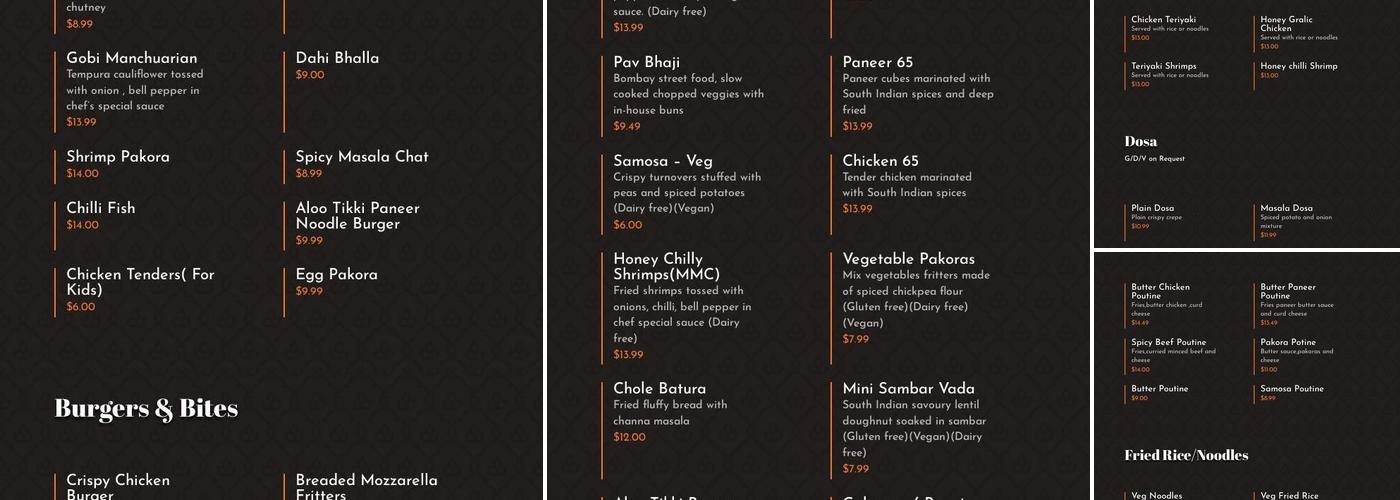 Madras Maple Cafe Menu