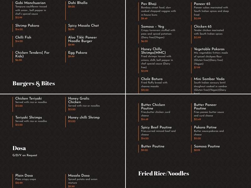 Madras Maple Cafe Menu