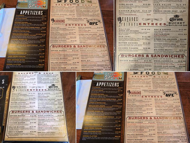 Brown Bridge Pub Menu