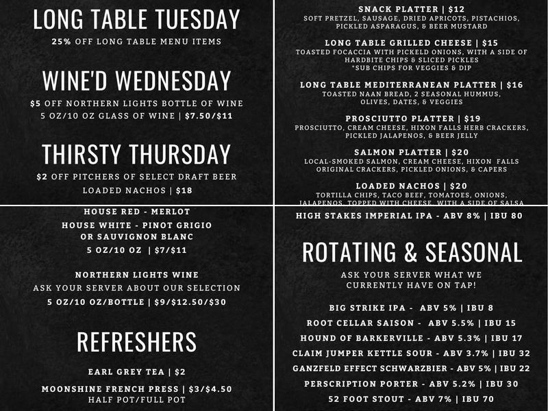 Barkerville Brewing Co. Menu