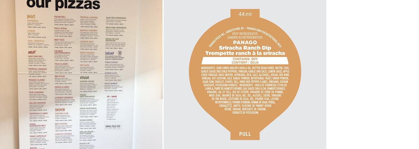 Panago Pizza Menu