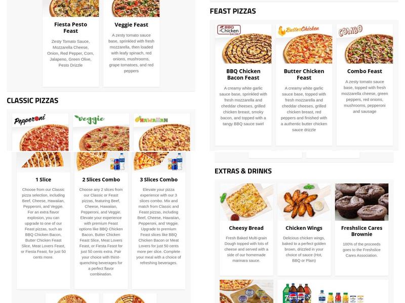 Freshslice Pizza Menu