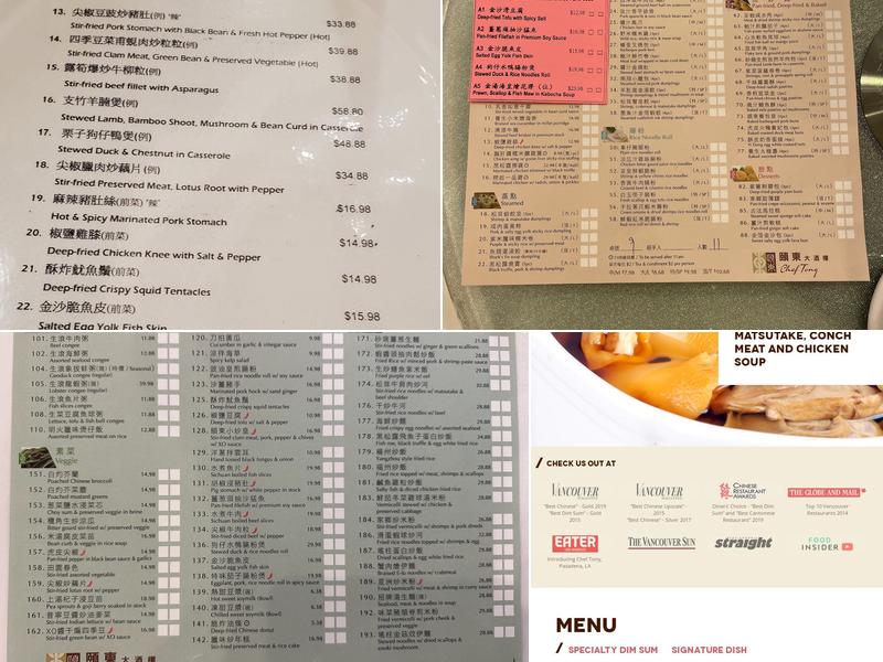 Chef Tony Seafood Restaurant Menu