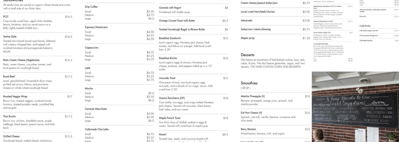 Two Sisters Cafe Menu