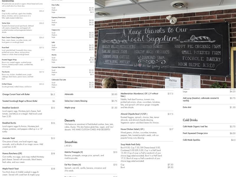 Two Sisters Cafe Menu