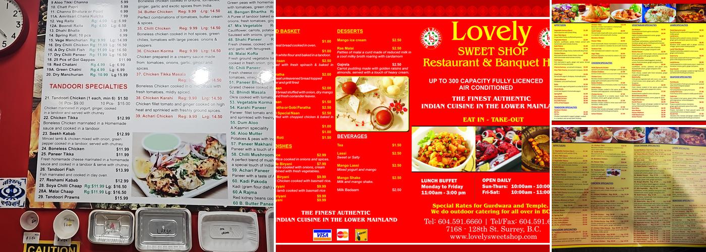 Lovely Sweet Shop & Restaurant Menu