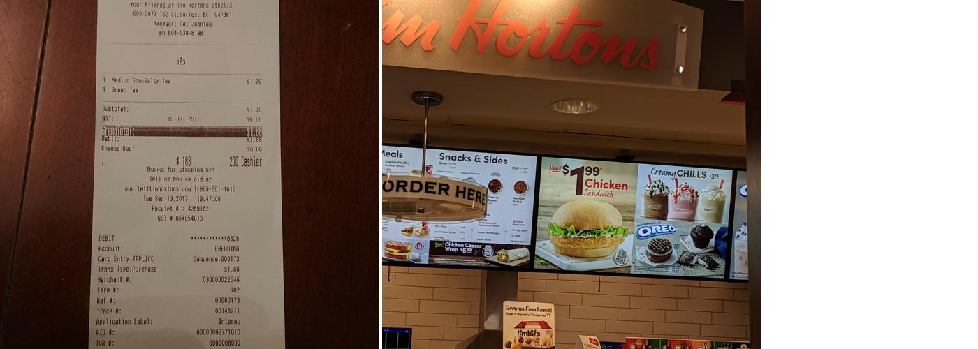 Tim Hortons Menu