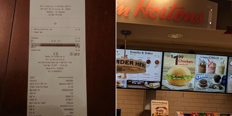 Tim Hortons Menu