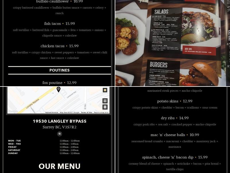 Fox & Fiddle Menu