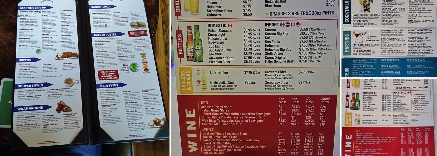 Baselines Pub Menu