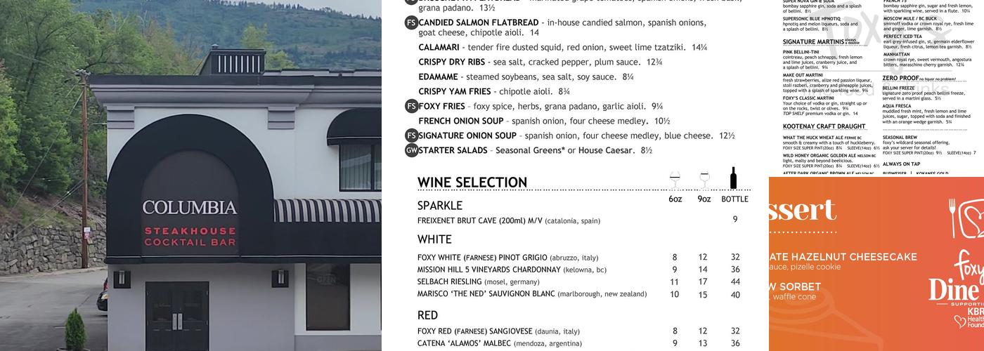 Columbia Steakhouse & Bar Menu
